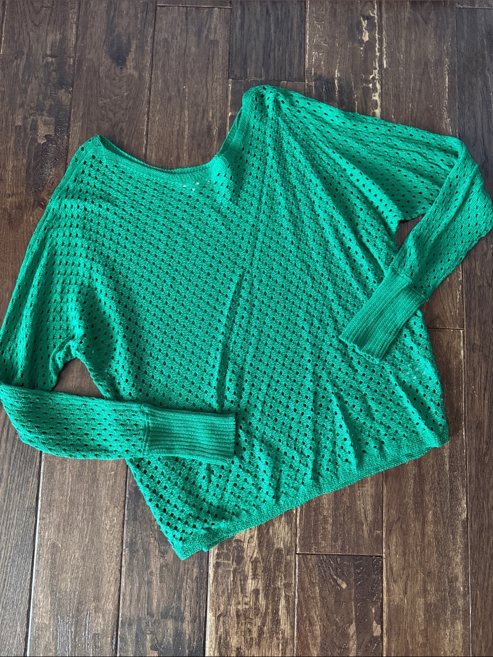 Off-the-Shoulder Open-Knit Sweater in Emerald Green